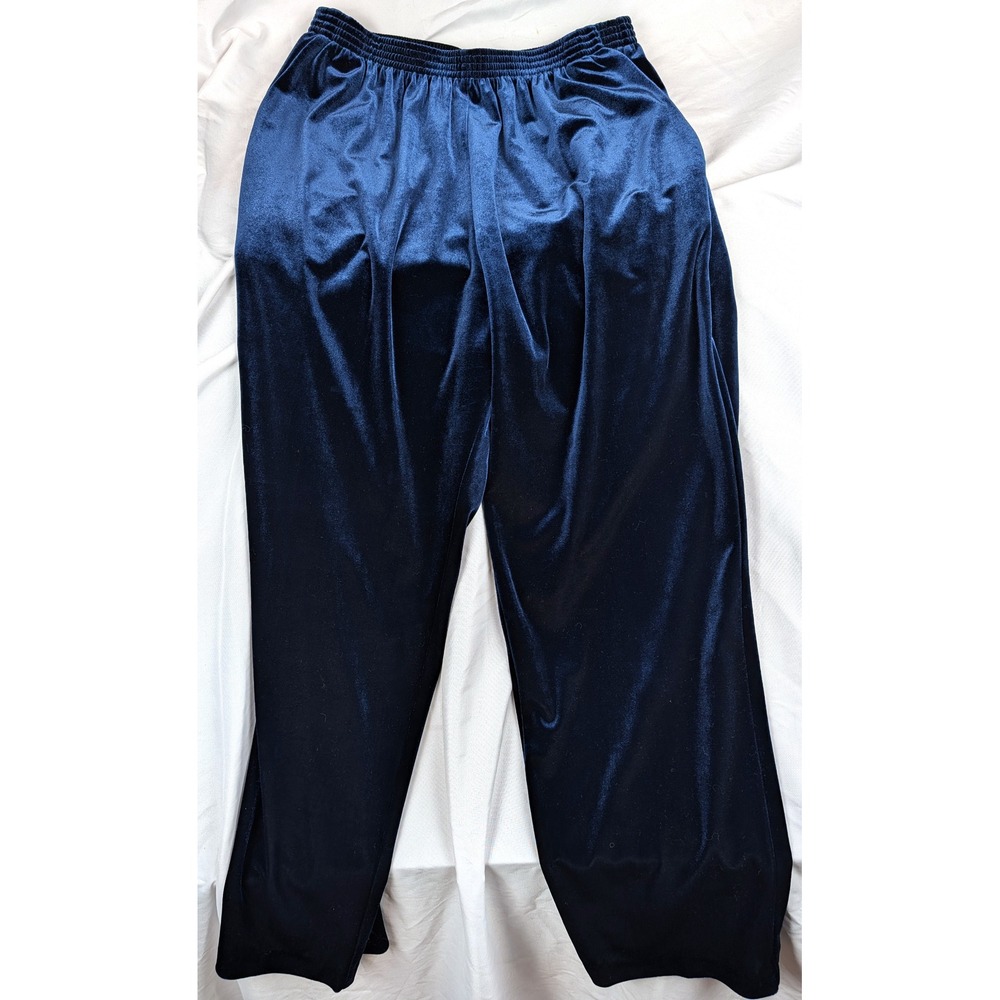 Alfred Dunner Deep Blue Velvet Pull On Pants Velour Straight Leg Drama Queen